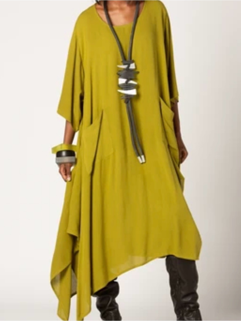 Relaxed Asymmetric Chartreuse Green Women's Dress KALIYANA Sizes 14-20